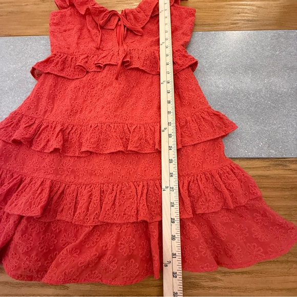 Lovers + Friends Dean Mini Dress Tomato Red Eyelet Tiered Ruffle Small - Picture 13 of 13